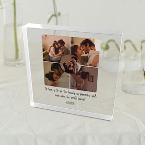 Plaque photo personnalisée bloc acrylique, cadeau photo en cristal sur pied, cadeau d'anniversaire personnalisé, cadeau pour couple, cadeau de fiançailles