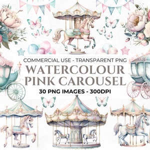 40 Aquarell Pferde, Karussell Clipart, Karussell Pferd Clipart, Kinderzimmer, Baby Mädchen, Karneval, Märchen, Aquarell Kinderzimmer, Kommerzielle Clipart
