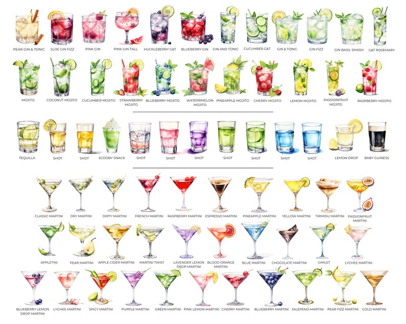 600 Watercolour Cocktail Clipart, Signature Cocktail, Alcohol Illustrations, Non Alcoholic Drinks, Beers Clipart, Beverage Clipart image 6