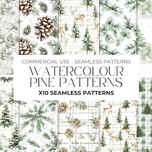 Aquarell Weihnachten Kiefer Bäume Muster, Weihnachtsbaum Clipart, digitale Papiere, sich wiederholendes Muster, nahtloses Papier PNG, kommerziell