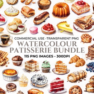 115 akwareli cukierniczych, elementy kawiarni clipart, menu żywności PNG, ciastka clipart, ciasto PNG, dziennik śmieci PNG, wykorzystanie komercyjne