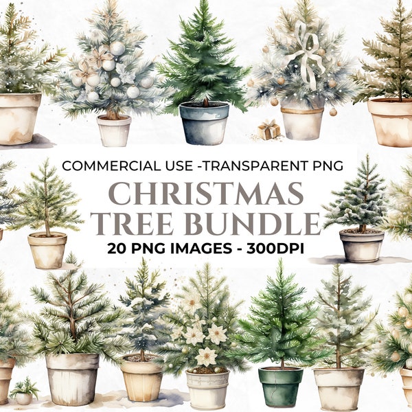 20 Watercolour Christmas Trees Clipart, Christmas Clipart Bundle, Winter PNG, Pine Trees PNG, Winter Botanicals, Tree PNG, Commercial Use