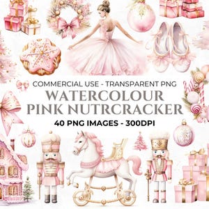 40 notenkraker kerst clipart, roze kerst, elementen voor kerst ambachten, pastel aquarel, balletdanser kerst, commercieel gebruik