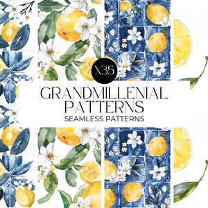 Watercolour Mediterranean Lemons Seamless Pattern, Lemon Clipart, Digital Papers, Repeating Pattern, Fruit Seamless Paper PNG, Commercial image 9