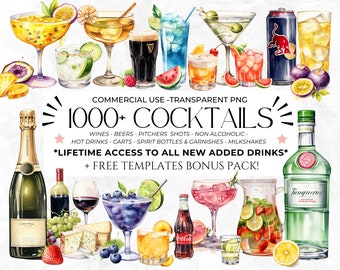 1000+ Watercolour Cocktail Clipart, Signature Cocktail, Alcohol Illustrations, Non Alcoholic Drinks, Beers Clipart, Beverage Clipart