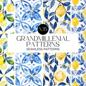 Watercolour Mediterranean Lemons Seamless Pattern, Lemon Clipart, Digital Papers, Repeating Pattern, Fruit Seamless Paper PNG, Commercial image 4