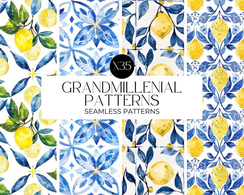 Watercolour Mediterranean Lemons Seamless Pattern, Lemon Clipart, Digital Papers, Repeating Pattern, Fruit Seamless Paper PNG, Commercial image 4