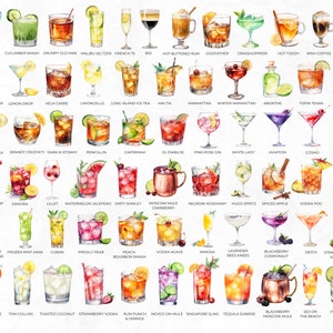 600 Watercolour Cocktail Clipart, Signature Cocktail, Alcohol Illustrations, Non Alcoholic Drinks, Beers Clipart, Beverage Clipart image 4