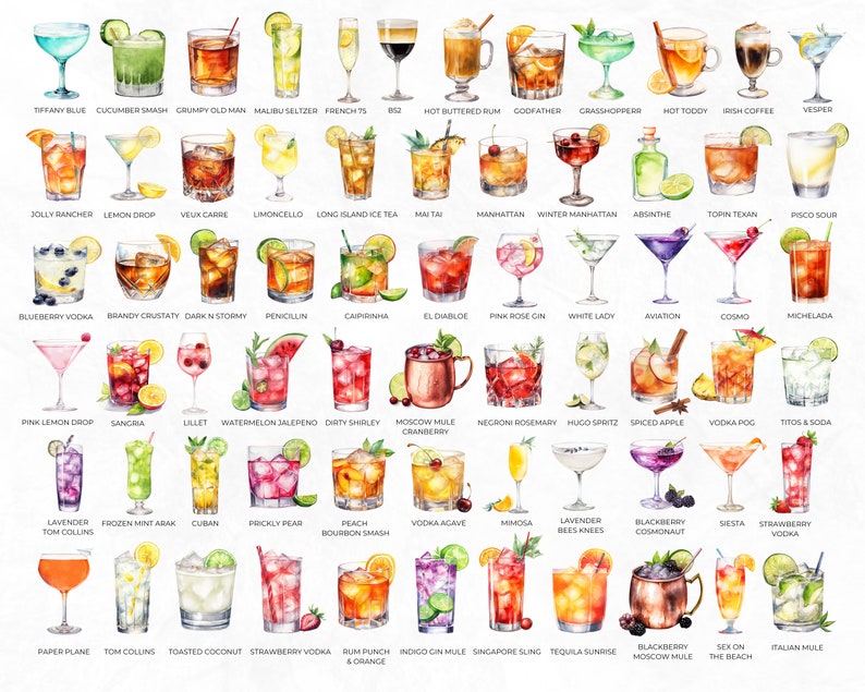 600 Watercolour Cocktail Clipart, Signature Cocktail, Alcohol Illustrations, Non Alcoholic Drinks, Beers Clipart, Beverage Clipart image 4