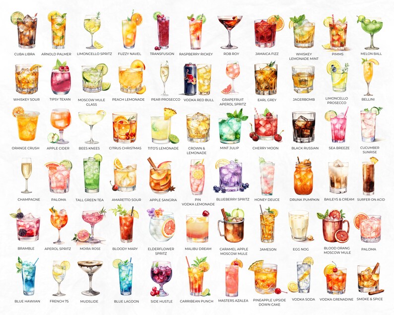 600 Watercolour Cocktail Clipart, Signature Cocktail, Alcohol Illustrations, Non Alcoholic Drinks, Beers Clipart, Beverage Clipart image 3