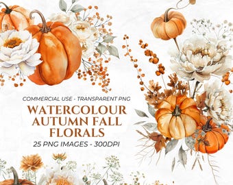25 Watercolour Autumn Fall Flowers Clipart Pack, Autumn Flowers Clipart, Floral Wreath, Rustic Flowers, Transparent PNGs, Wedding Botanical