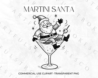 Martini-tomten Clipart, julinbjudningsclipart, nyckfull tomte, drycker, Martini, full tomte, kommersiell clipart