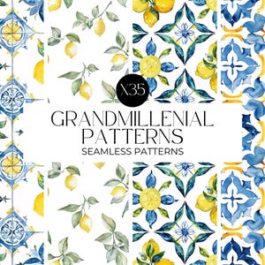 Watercolour Mediterranean Lemons Seamless Pattern, Lemon Clipart, Digital Papers, Repeating Pattern, Fruit Seamless Paper PNG, Commercial image 5