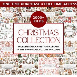 Watercolour Christmas Clipart Bundle, Lifetime Access, High Quality PNG, Transparent Background, Christmas Set, Cozy, Boho, Commercial Use
