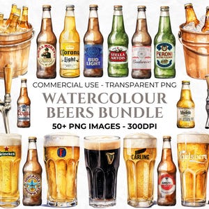 Aquarel bieren clipart, bierflessen clipart, drankje png, aquarel ales clipart, tapbier en bier, populaire drankjes, commercieel gebruik