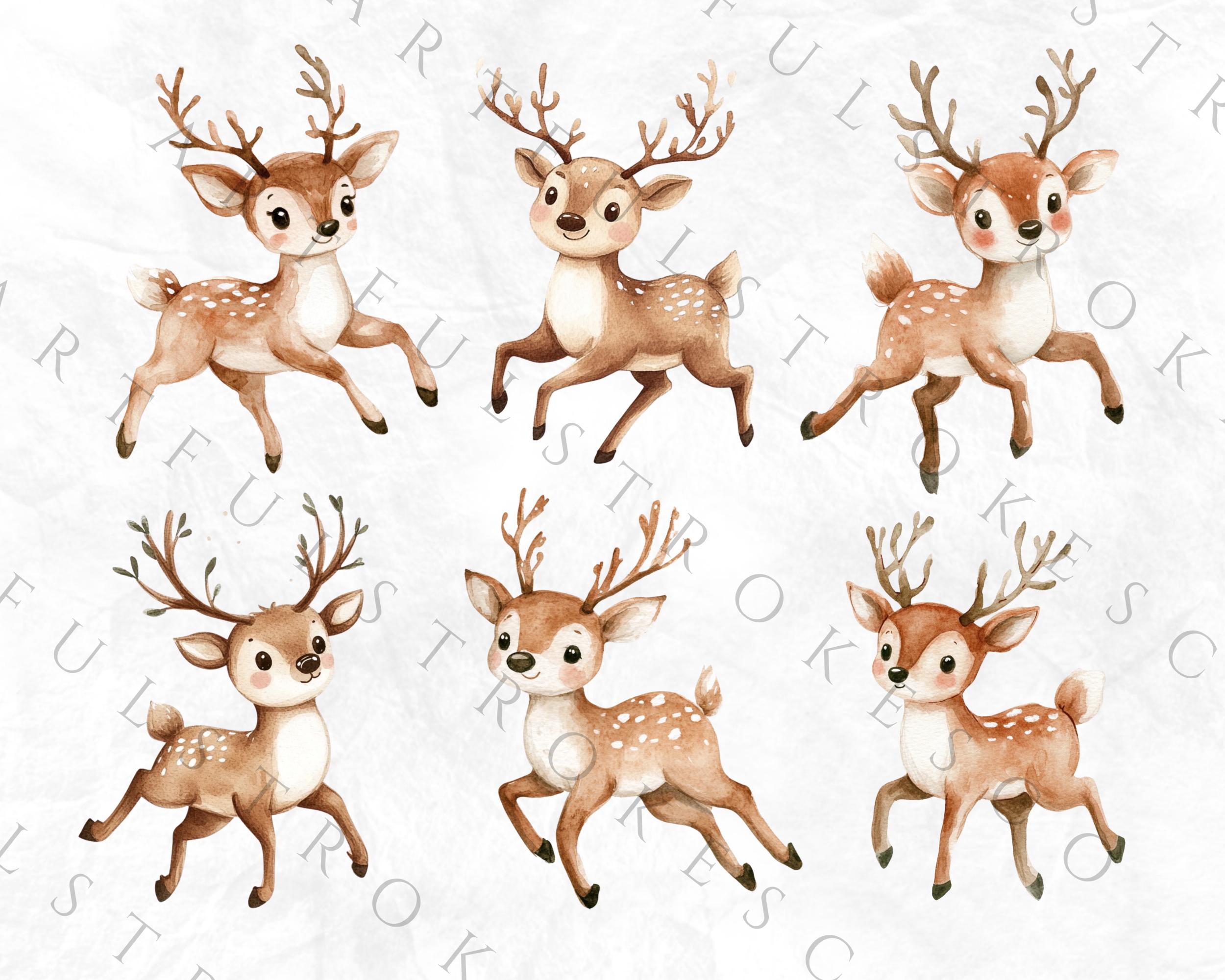 Christmas Reindeer Clipart, Watercolour, Cute Christmas PNG Bundle ...