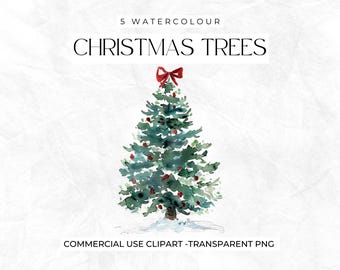 Watercolour Christmas Trees Clipart, Christmas Invitations Clipart, Green Christmas PNG Bundle, Pine, Simple Xmas Tree, Commercial Clipart