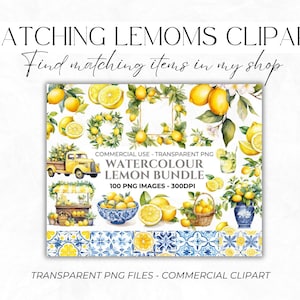Watercolour Mediterranean Lemons Seamless Pattern, Lemon Clipart, Digital Papers, Repeating Pattern, Fruit Seamless Paper PNG, Commercial image 2
