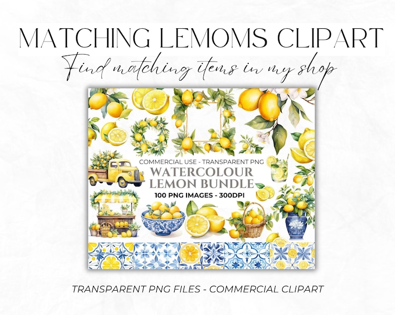 Watercolour Mediterranean Lemons Seamless Pattern, Lemon Clipart, Digital Papers, Repeating Pattern, Fruit Seamless Paper PNG, Commercial image 2