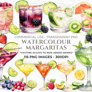 115 imágenes prediseñadas de margaritas de acuarela, cócteles, mixología, fondo transparente, imágenes prediseñadas de celebración, margaritas, imágenes prediseñadas comerciales