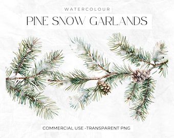 Aquarell Weihnachten Kieferngirlanden, Weihnachtsbaum Clipart, grüne Weihnachten PNG Bündel, Kiefernzapfen, gemütliche Weihnachten, Girlande, kommerzielle Clipart