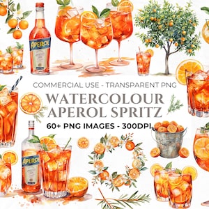 Clipart acquerello Aperol Spritz, Clipart frutta, PNG cocktail, Corona arancione acquerello, Clipart mediterranea, Clipart per uso commerciale