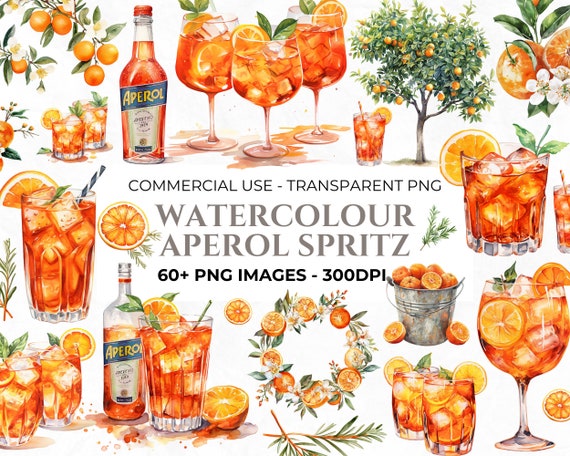 Watercolour Aperol Spritz Clipart, Fruit Clipart, Cocktail PNG, Watercolour Orange Wreath, Mediterranean Clipart, Commercial Use Clipart