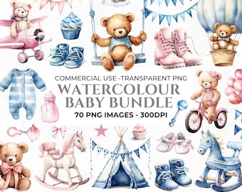 70 cliparts aquarelle baby shower, clipart bébé fille, lot bébé nouveau-né, bébé garçon, clipart aquarelle chambre d'enfant, Images à usage Commercial
