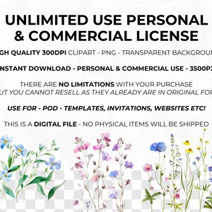 May include: A digital download of watercolor clipart featuring three different types of flowers: blue forget-me-nots, pink and purple wildflowers, and a mix of blue, purple, and yellow wildflowers. The flowers are on a transparent background and are 3500 pixels in size.