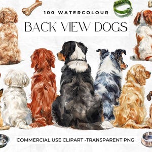 Aquarell Hunde Clipart, Rückansicht Hund PNG, Hunderassen, Dackel, Französische Bulldogge, Golden Retriever, Spaniel, Bernhardiner, kommerzielle Nutzung