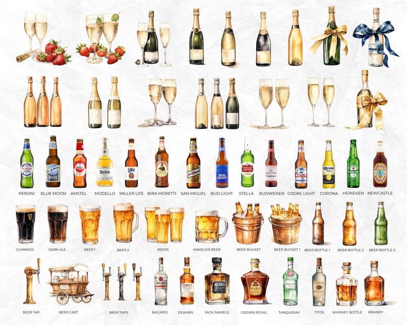 600 Watercolour Cocktail Clipart, Signature Cocktail, Alcohol Illustrations, Non Alcoholic Drinks, Beers Clipart, Beverage Clipart image 10