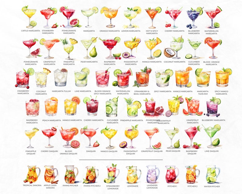600 Watercolour Cocktail Clipart, Signature Cocktail, Alcohol Illustrations, Non Alcoholic Drinks, Beers Clipart, Beverage Clipart image 7