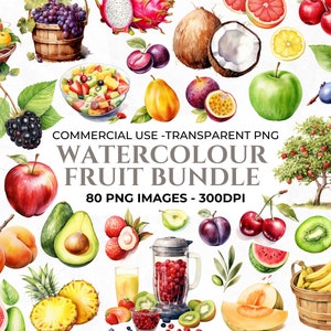 80 imágenes prediseñadas de frutas de acuarela, imágenes prediseñadas de limón, alimentos PNG, imágenes prediseñadas de menú, frutas de verano PNG, frutas tropicales, diario basura PNG, uso comercial