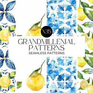 Watercolour Mediterranean Lemons Seamless Pattern, Lemon Clipart, Digital Papers, Repeating Pattern, Fruit Seamless Paper PNG, Commercial image 10