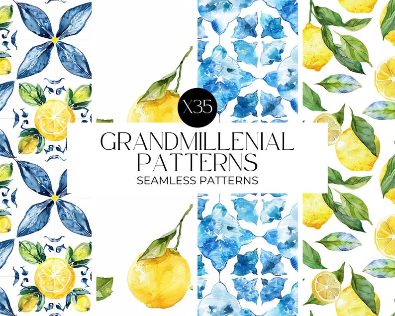 Watercolour Mediterranean Lemons Seamless Pattern, Lemon Clipart, Digital Papers, Repeating Pattern, Fruit Seamless Paper PNG, Commercial image 10