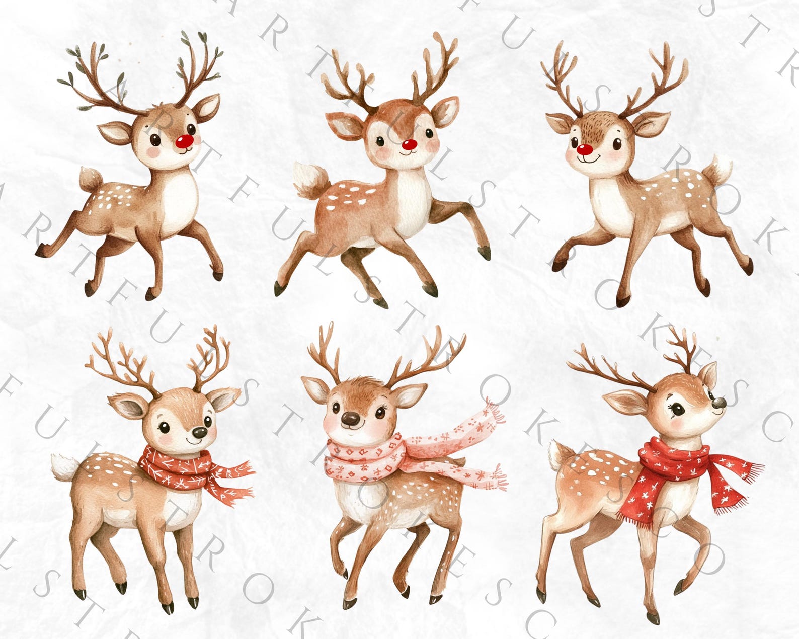 Christmas Reindeer Clipart, Watercolour, Cute Christmas PNG Bundle ...