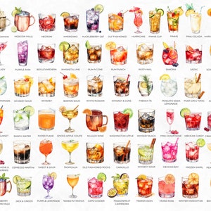 600 Watercolour Cocktail Clipart, Signature Cocktail, Alcohol Illustrations, Non Alcoholic Drinks, Beers Clipart, Beverage Clipart image 5