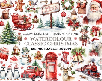 Aquarell niedlich Nordpol Weihnachten Clipart, Santas Dorf, Santa PNG, Urlaub Clipart, rote Weihnachten, Klasse Weihnachten, kommerzielle Nutzung