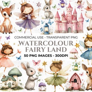 50 cliparts aquarelle fée, fées roses, fée princesse PNG, Magical Kingdom PNG, Clipart Girly, pays des fées, chambre d'enfant, clipart commercial
