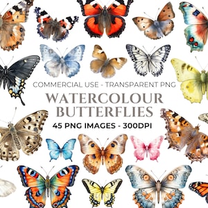 45 aquarel vlinder clipart, aquarel vlinder png, vlinder kunst, transparante vlinders bundel, commercieel gebruik, instant download