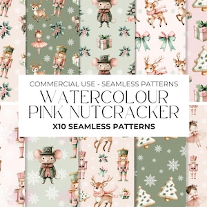 Padrão de quebra-nozes de Natal em aquarela, árvore de Natal, papéis digitais, padrão de repetição, papel rosa sem costura PNG, comercial