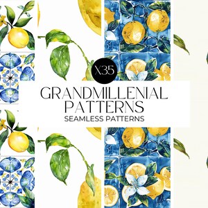 Watercolour Mediterranean Lemons Seamless Pattern, Lemon Clipart, Digital Papers, Repeating Pattern, Fruit Seamless Paper PNG, Commercial image 8
