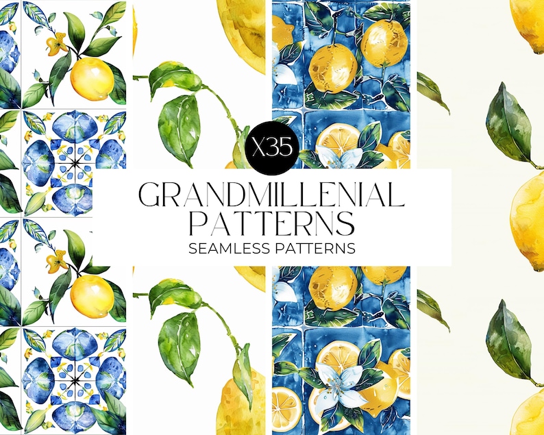 Watercolour Mediterranean Lemons Seamless Pattern, Lemon Clipart, Digital Papers, Repeating Pattern, Fruit Seamless Paper PNG, Commercial image 8