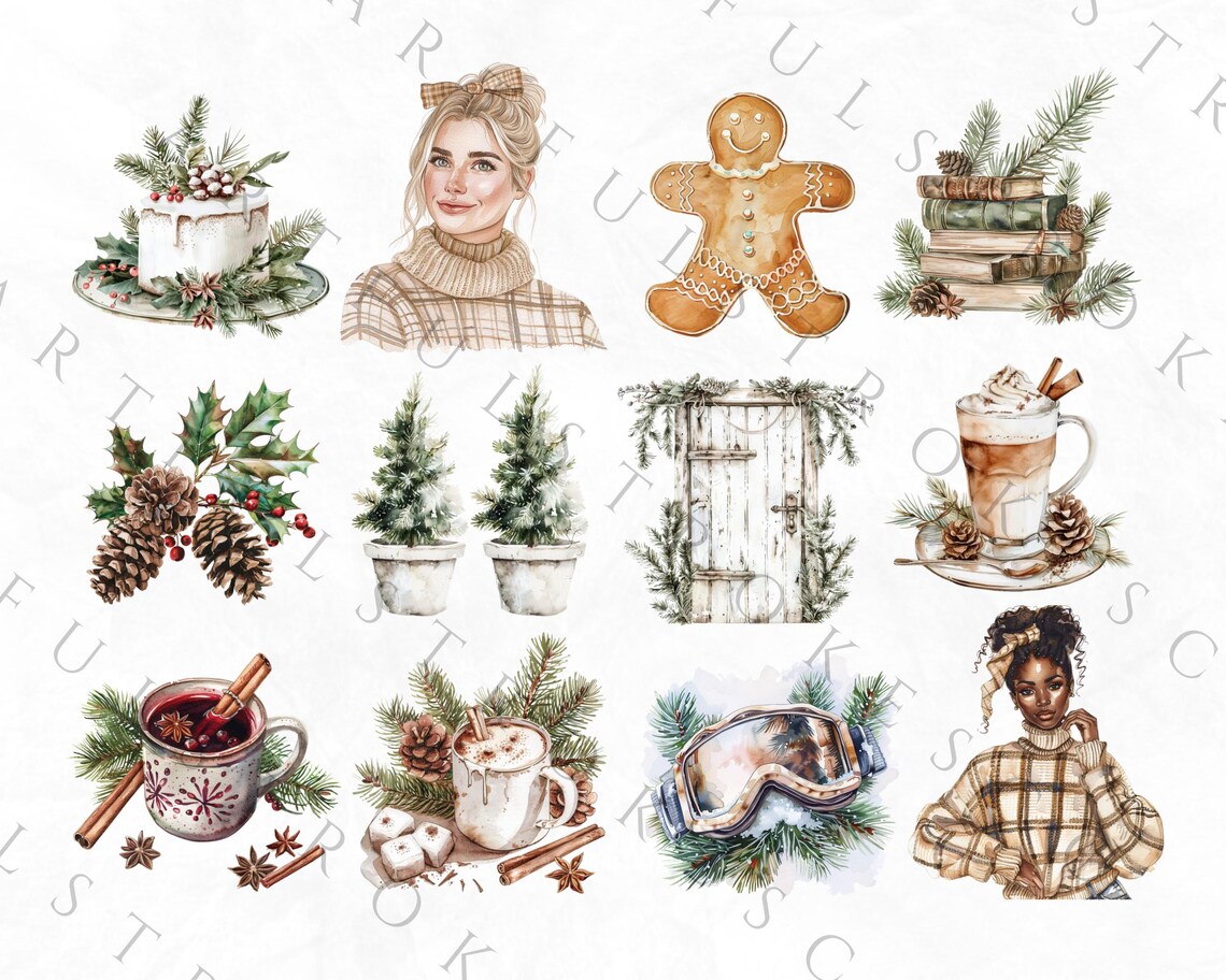 Rustic Christmas Clipart, Christmas Tree Clipart, Boho Christmas PNG ...
