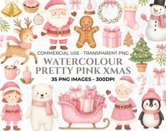 Rosa Weihnachten Clipart, netter Weihnachtsmann, Mrs Claus, Blush Weihnachten, Schneemann, Lebkuchenmann, Nordpol, Elemente für Weihnachten Kunsthandwerk,