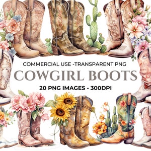 20 Aquarell Cowgirl Stiefel Clipart, Western Clipart, Cowgirl Bundle PNG, digitale Papierhandwerk, kommerzielle Nutzung, Sofort Download