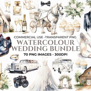 70 Watercolour Wedding Clipart, Wedding Timeline PNG, Wedding Elements Icons, Junk Journal, Digital Craft, Commercial Use Clipart