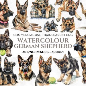 30 Watercolour German Shepherd PNG Clipart, Watercolour Puppy Illustration, German Shepherd Art, Watercolour Dog Bundle, Commercial Use
