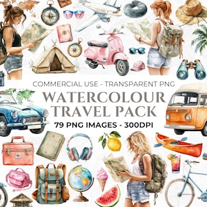 Aquarell Reise Clipart, Clipart Zielort, Camping, Wandern, Landkarte, Sommer PNG, Strand, Weltkarte, Palmen, Wohnmobil, kommerzielle Nutzung