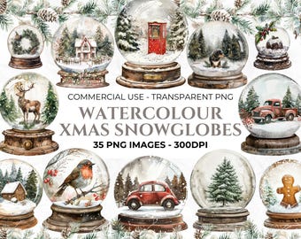 35 akvarell julsnöglober Clipart, jul Clipart Bundle, vinter PNG, juldekorationer, vinterbotanisk, kommersiellt bruk